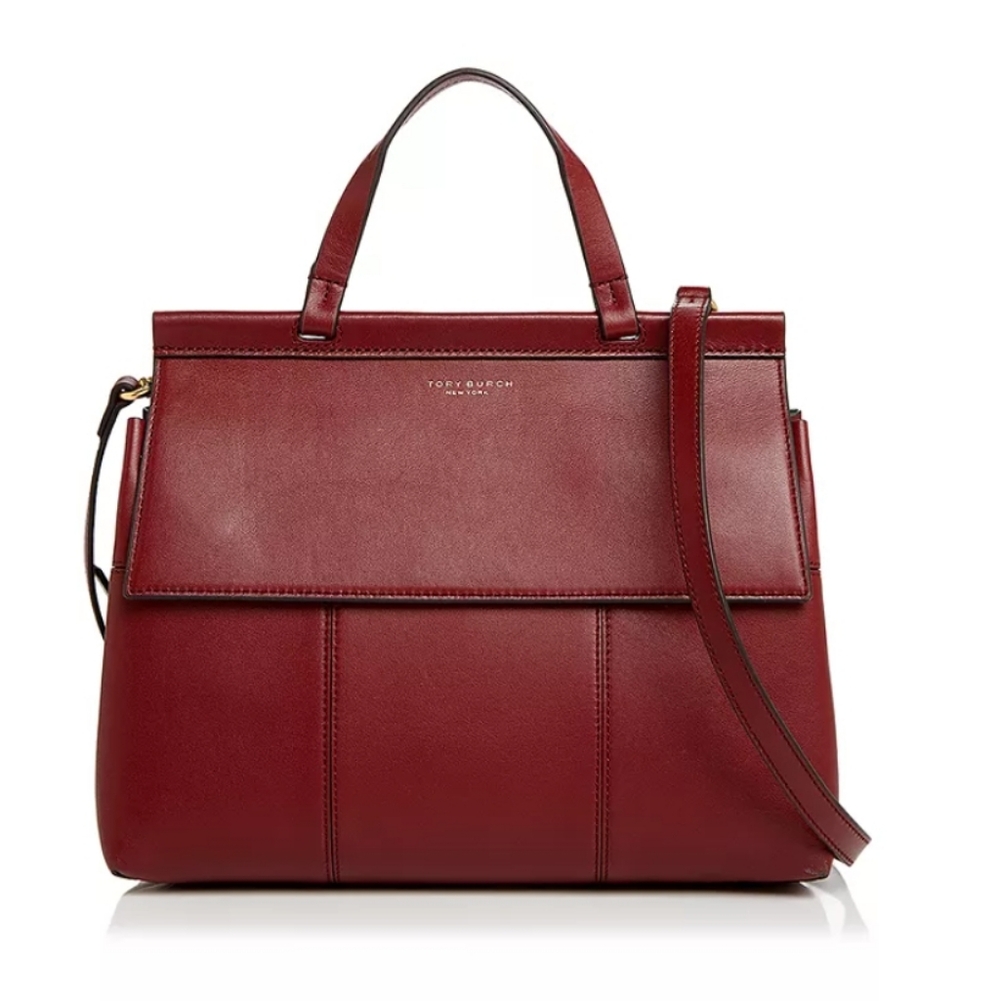 Tory Burch Vine Red The Block-T Leather Satchel